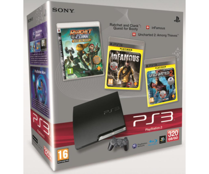 Akcesoria do konsol Sony Playstation 3 320GB Slim + Uncharted2 + inFamous + Ratchet C